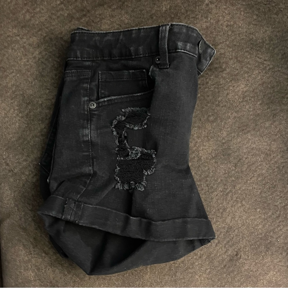 Black Ripped Jean Shorts